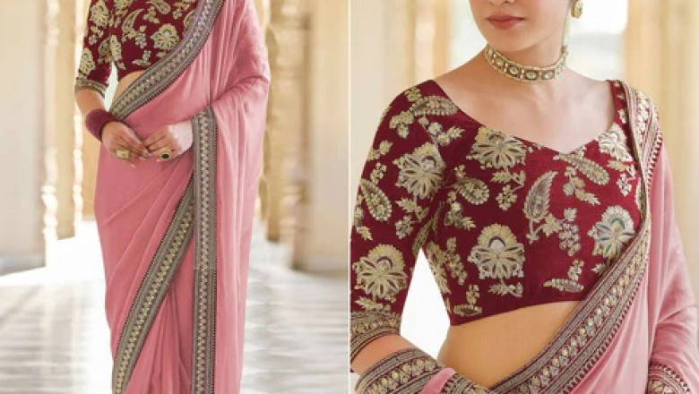 Perfect black saree with golden border for Party for more info: [7737329741]