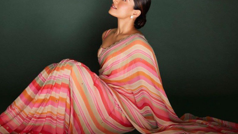 Rashmika Mandanna’s classy look in a dainty striped saree