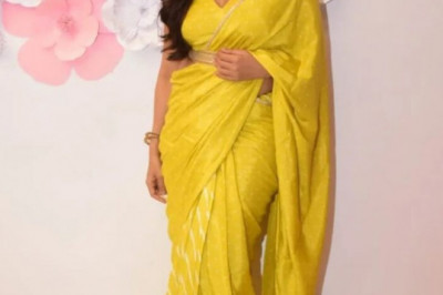 Actress Chitrangda Singh in a muslin yellow saree by True Browns