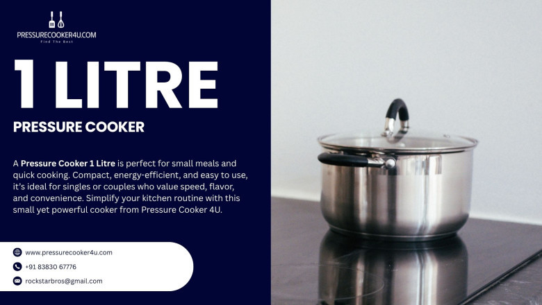 Stainless steel 1 litre pressure cooker on a kitchen stove, ideal for small meals and quick cooking.
